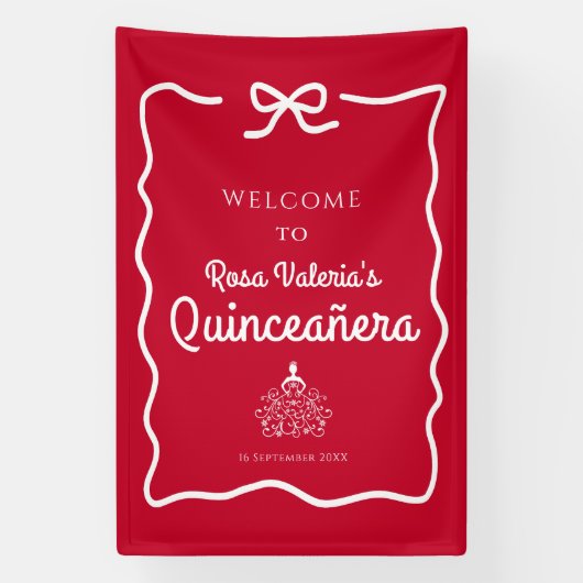 Red Quinceañera Welkom Spandoek (Verticaal)