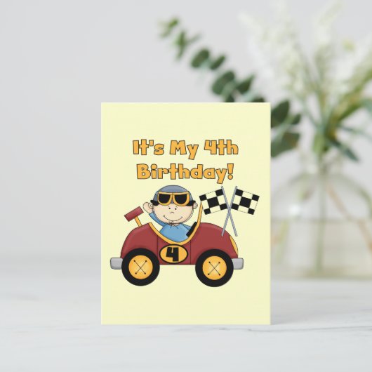 Red Race Auto 4e verjaardag Tshirts en geschenken Briefkaart (Staand voorkant)