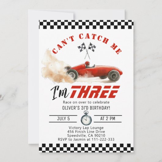 Red Race auto Cant catch me Boy 3e verjaardag Kaart (Voorkant)