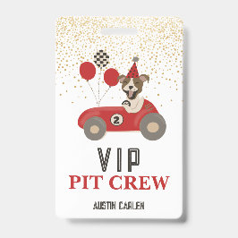 Red Race Auto Hond Jongens Verjaardagsfeestje VIP Badge