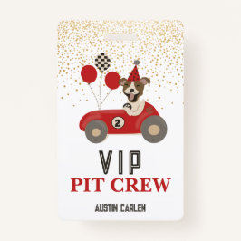 Red Race Auto Hond Jongens Verjaardagsfeestje VIP Badge
