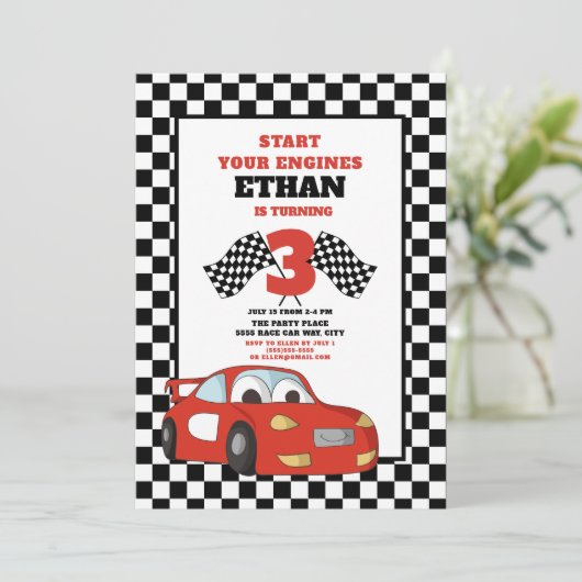 Red Race auto kind's 3e verjaardag Kaart (Staand voorkant)