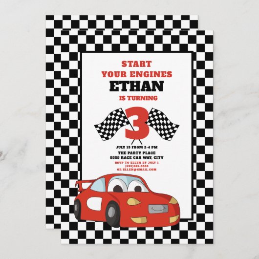 Red Race auto kind's 3e verjaardag Kaart (Voorkant / Achterkant)