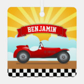  Red Race Auto Persoonlijke naam Kinder Room Metalen Ornament (Achterkant)