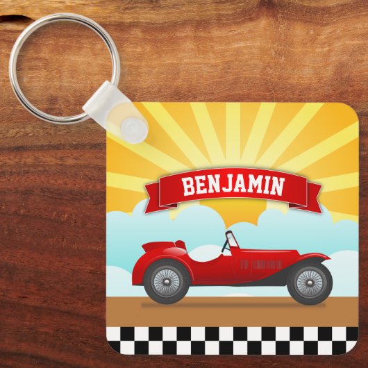  Red Race Auto Persoonlijke naam Kinder Room Sleutelhanger (Voorkant)