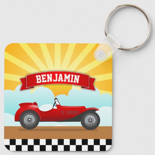  Red Race Auto Persoonlijke naam Kinder Room Sleutelhanger (Achterkant)
