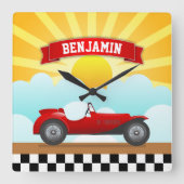  Red Race Auto Persoonlijke naam Kinder Room Vierkante Klok (Voorkant)
