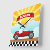  Red Race Auto Persoonlijke naam Kinder Room Vierkante Klok (Hoek)