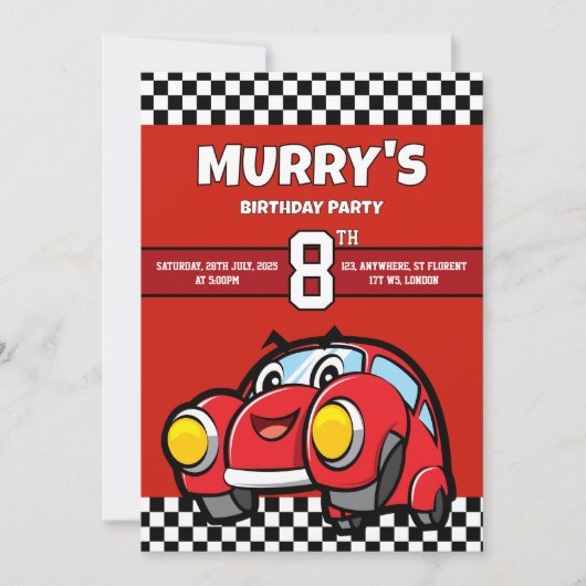 Red Race Auto Verjaardag 8e Verjaardagsfeest Kaart (Voorkant)