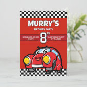Red Race Auto Verjaardag 8e Verjaardagsfeest Kaart (Staand voorkant)