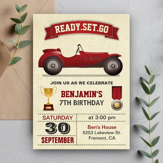 Red Race auto's Birthday Party nodigt uit Kaart