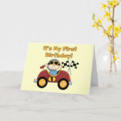 Red Race Car 1st Birthday Tshirts en Gifts Kaart (Gele Bloem)