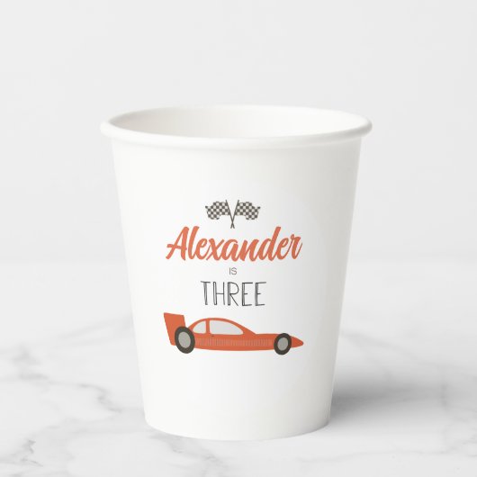 Red Race Car 3RD Birthday Paper Cups Papieren Bekers (Voorkant)