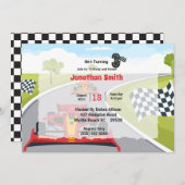 Red Race Car 3rd Birthday Party Invitation Kaart (Voorkant / Achterkant)