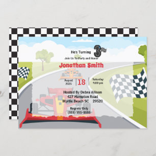 Red Race Car 3rd Birthday Party Invitation Kaart
