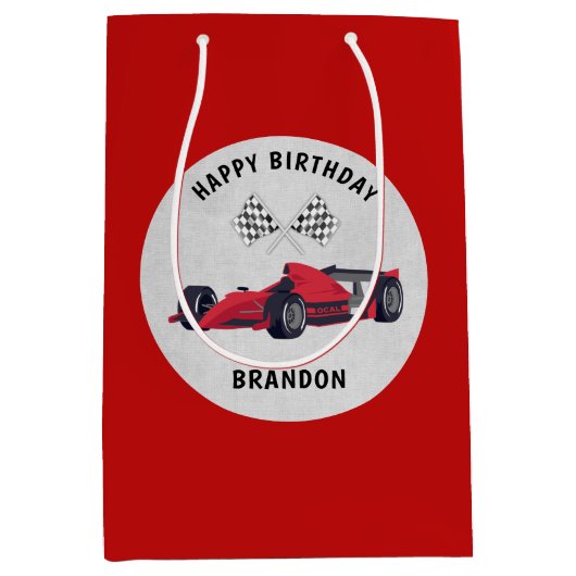 Red Race Car Birthday - persoonlijk Medium Cadeauzakje (Voorkant)