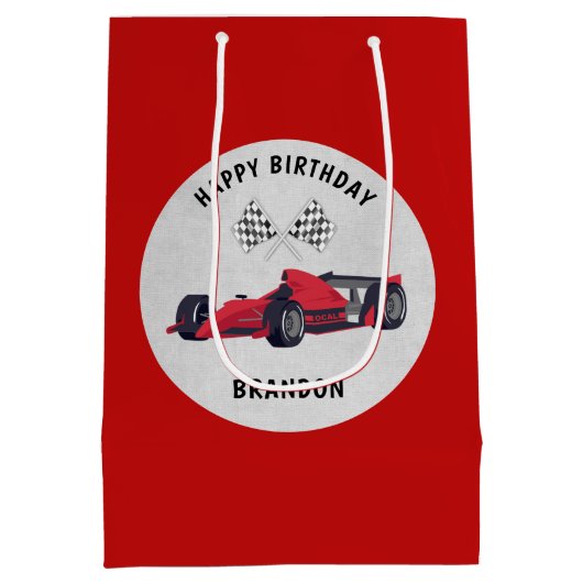 Red Race Car Birthday - persoonlijk Medium Cadeauzakje (Achterkant)