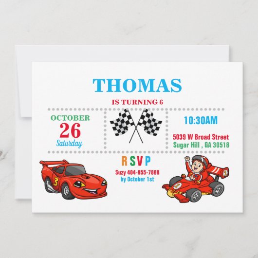 Red Race Car Birthday Uitnodiging (Voorkant)