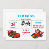 Red Race Car Birthday Uitnodiging (Voorkant / Achterkant)