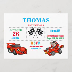 Red Race Car Birthday Uitnodiging