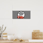 Red Race Car Black White Birthday Party Banner Poster (Keuken)