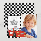 Red Race Car Black White Foto Birthday Hartelijk d Feestdagenkaart (Voorkant / Achterkant)