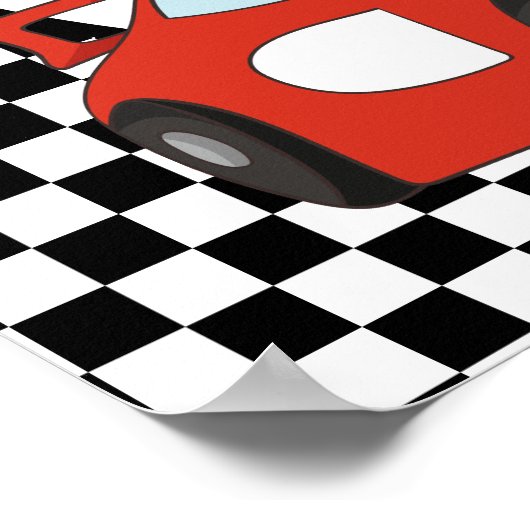 Red Race Car Black White, gecheckt op feestdag Poster (Hoek)