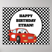 Red Race Car Black White, gecheckt op feestdag Poster (Voorkant)