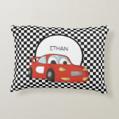 Red Race Car Black White, gecheckt op vlag Kindere Accent Kussen (Achterkant)