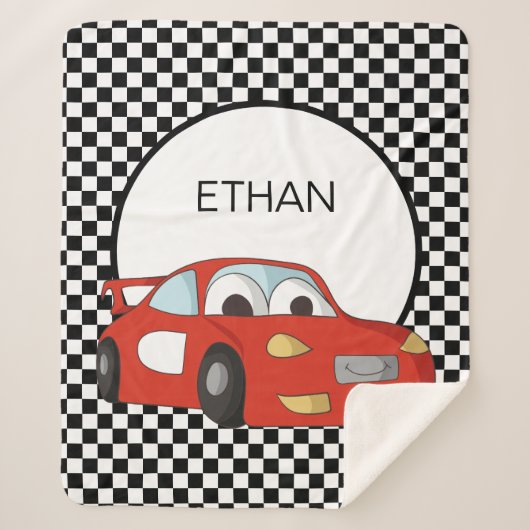 Red Race Car Black White, gecheckt op vlag Kindere Sherpa Deken (Voorkant)
