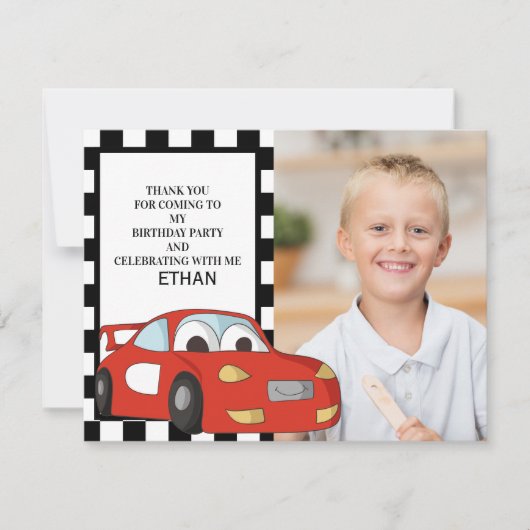 Red Race Car Black White, gecheckt op zaterdag Dan Feestdagenkaart (Voorkant)