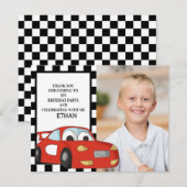 Red Race Car Black White, gecheckt op zaterdag Dan Feestdagenkaart (Voorkant / Achterkant)