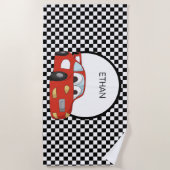 Red Race Car Black White, gecontroleerd kind Strandlaken (Voorkant)