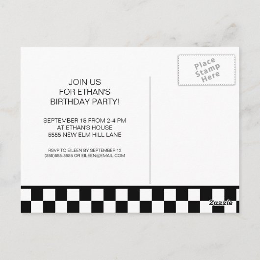 Red Race Car Black White, tweede verjaardag gecont Briefkaart (Achterkant)