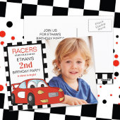 Red Race Car Black White, tweede verjaardag gecont Briefkaart