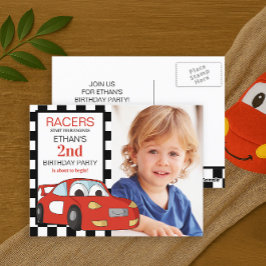 Red Race Car Black White, tweede verjaardag gecont Briefkaart