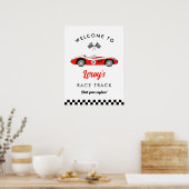 Red Race Car Boy 2e Verjaardag Welkom Poster (Keuken)