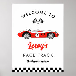 Red Race Car Boy 2e Verjaardag Welkom Poster
