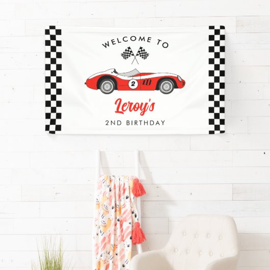 Red  Race Car Boy 2e Verjaardag Welkom Spandoek (Insitu)
