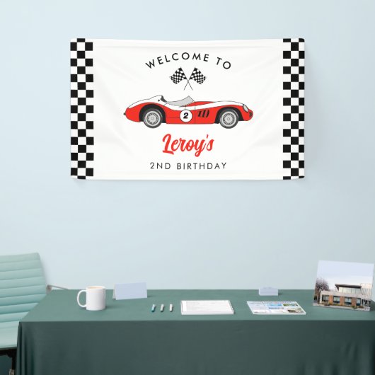Red  Race Car Boy 2e Verjaardag Welkom Spandoek (Beurs)