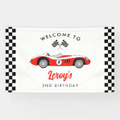Red  Race Car Boy 2e Verjaardag Welkom Spandoek (Horizontaal)