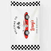 Red  Race Car Boy 2e Verjaardag Welkom Spandoek (Verticaal)