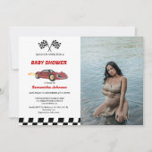 Red Race Car Boy Baby shower Kaart (Voorkant)