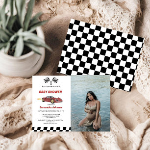 Red Race Car Boy Baby shower Kaart