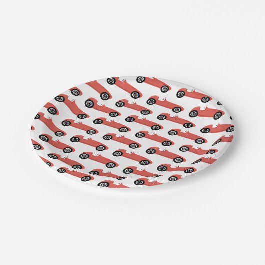 Red Race Car Boy Racing Birthday Party Papieren Bordje (Gekanteld)