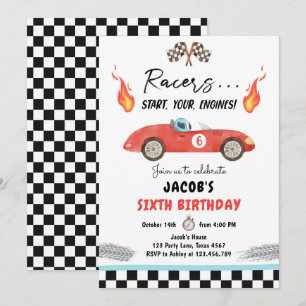 Red Race Car Fast Curious Boy Birthday Kaart
