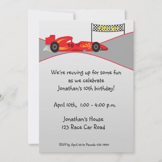 Red Race Car, Finish Line, Birthday Invitation Kaart (Voorkant)
