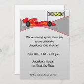 Red Race Car, Finish Line, Birthday Invitation Kaart (Voorkant / Achterkant)