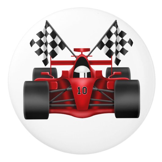 Red Race Car Keramische Knop (Voorkant)