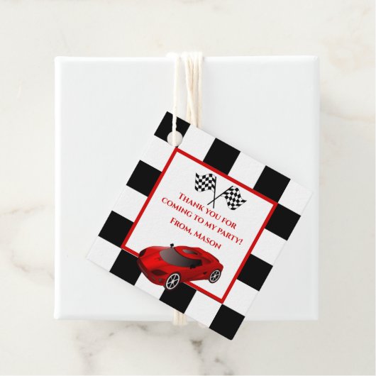 Red Race Car | Kinderen van Birthday Bedankjes Labels (In situ)